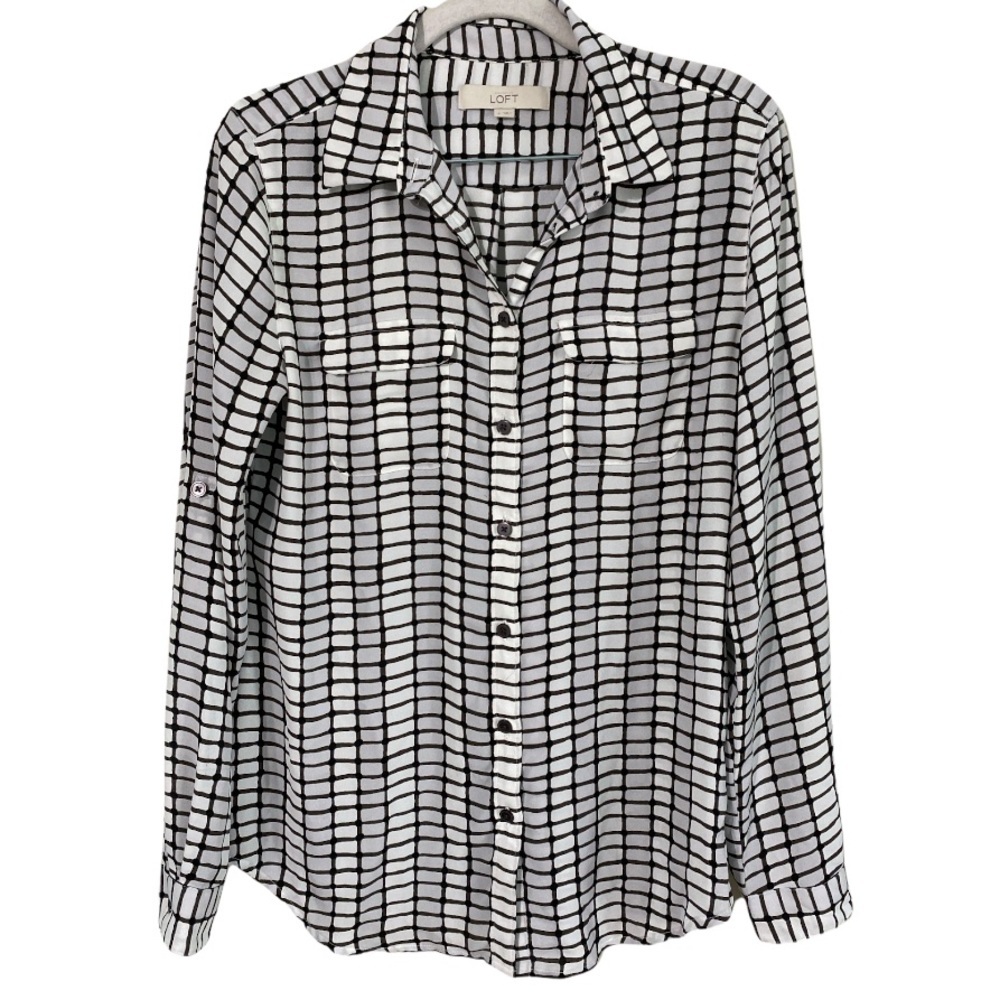 Loft Printed Collared Button Down Long Sleeve M - image 1
